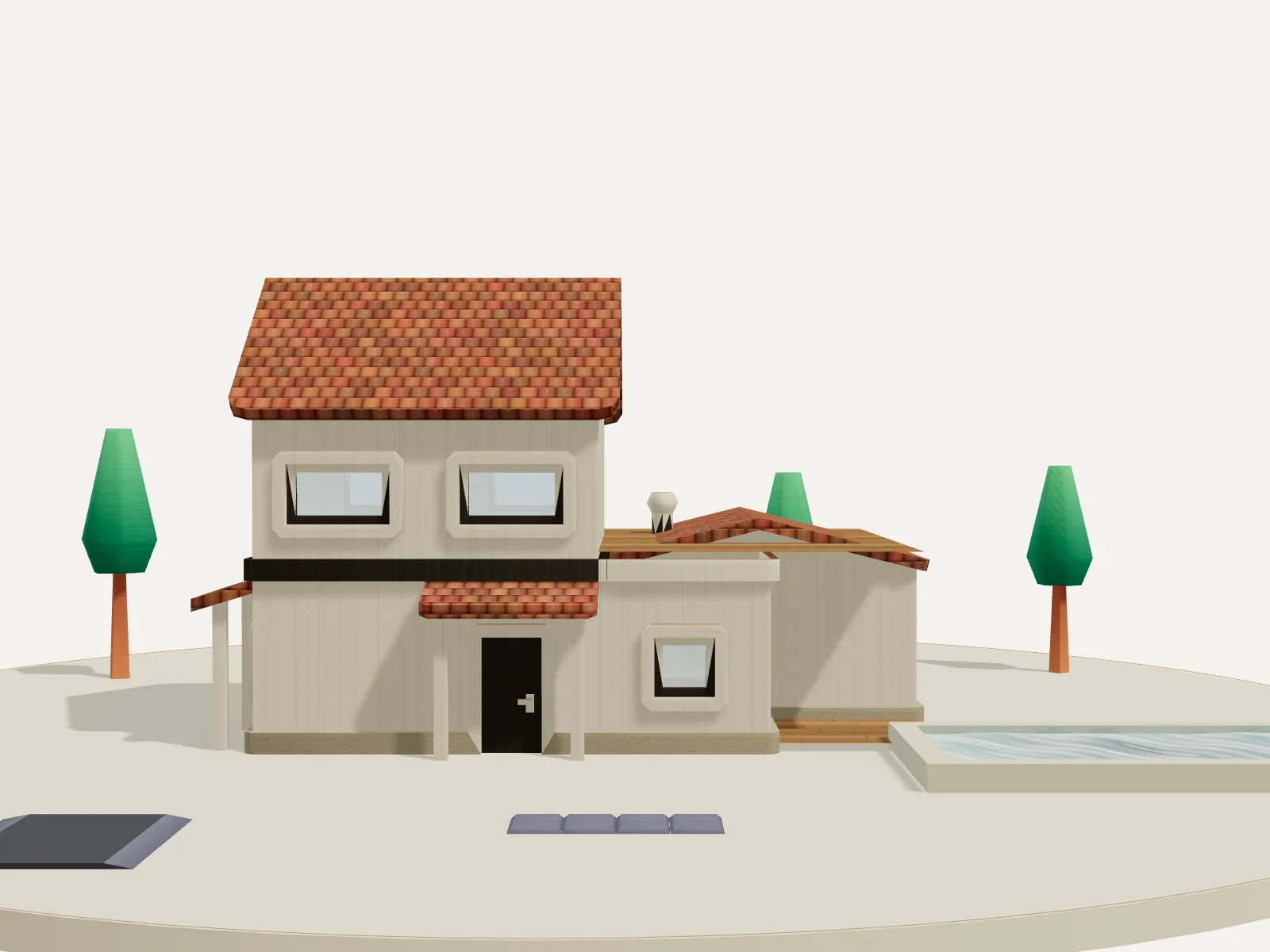 North elevation of the study model, flattened by a long lens